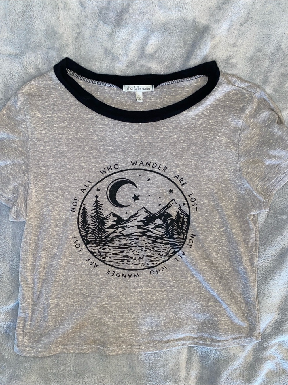 Charlotte Russe Gray Tee with Black Scenic Graphic